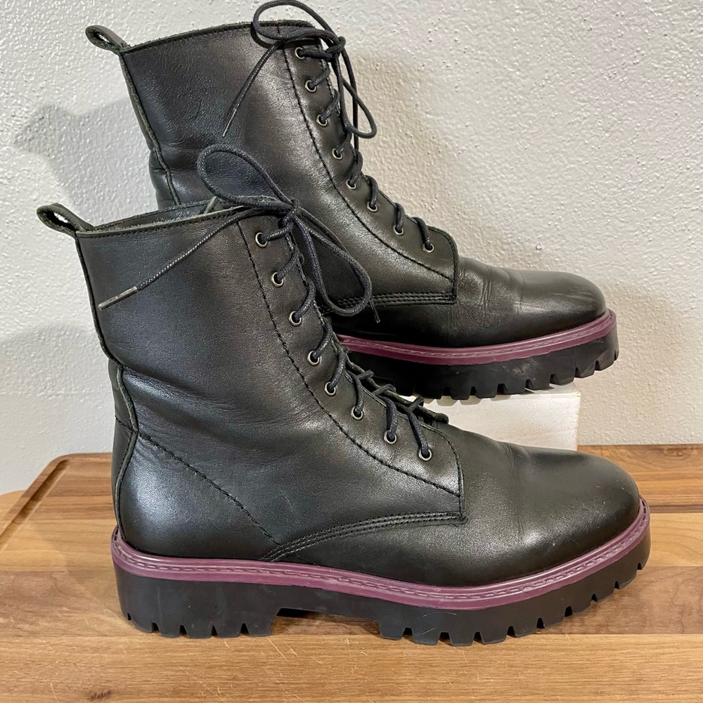Enzo Tesoti Black Leather Boots Lug Sole Tie Chunky Goth Moto Grunge 9-9.5 EUC